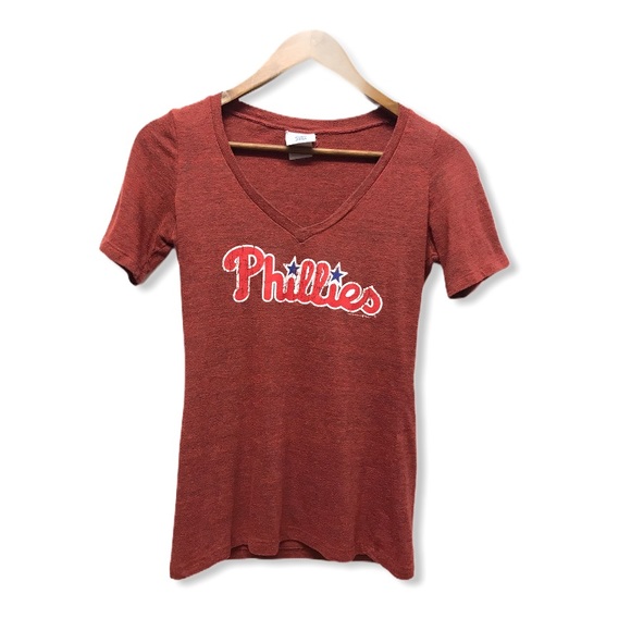 MLB Tops - MLB | Phillies V-Neck Red Heathered Baseball Shirt